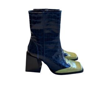 Topshop Heaven Navy/Yellow Leather Platform Ankle Boots Sz 38